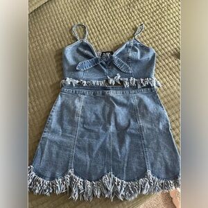 Kittenish Blue Denim top and skirt set